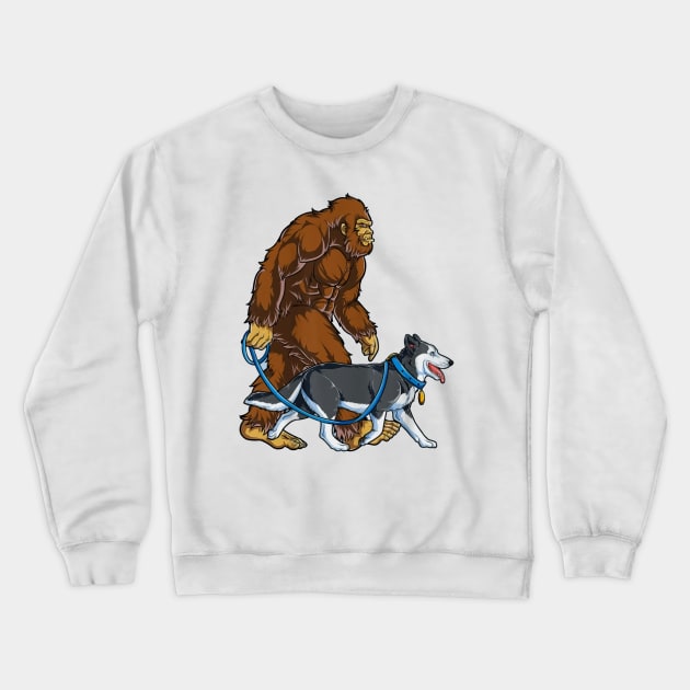 Funny Bigfoot Sasquatch Walking Husky Crewneck Sweatshirt by JameMalbie